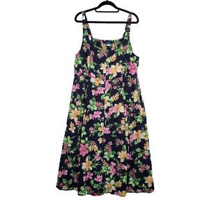 Floral Sweetheart Chambray Midi Dress XL P Old Navy Pockets Ruched Cottage linen